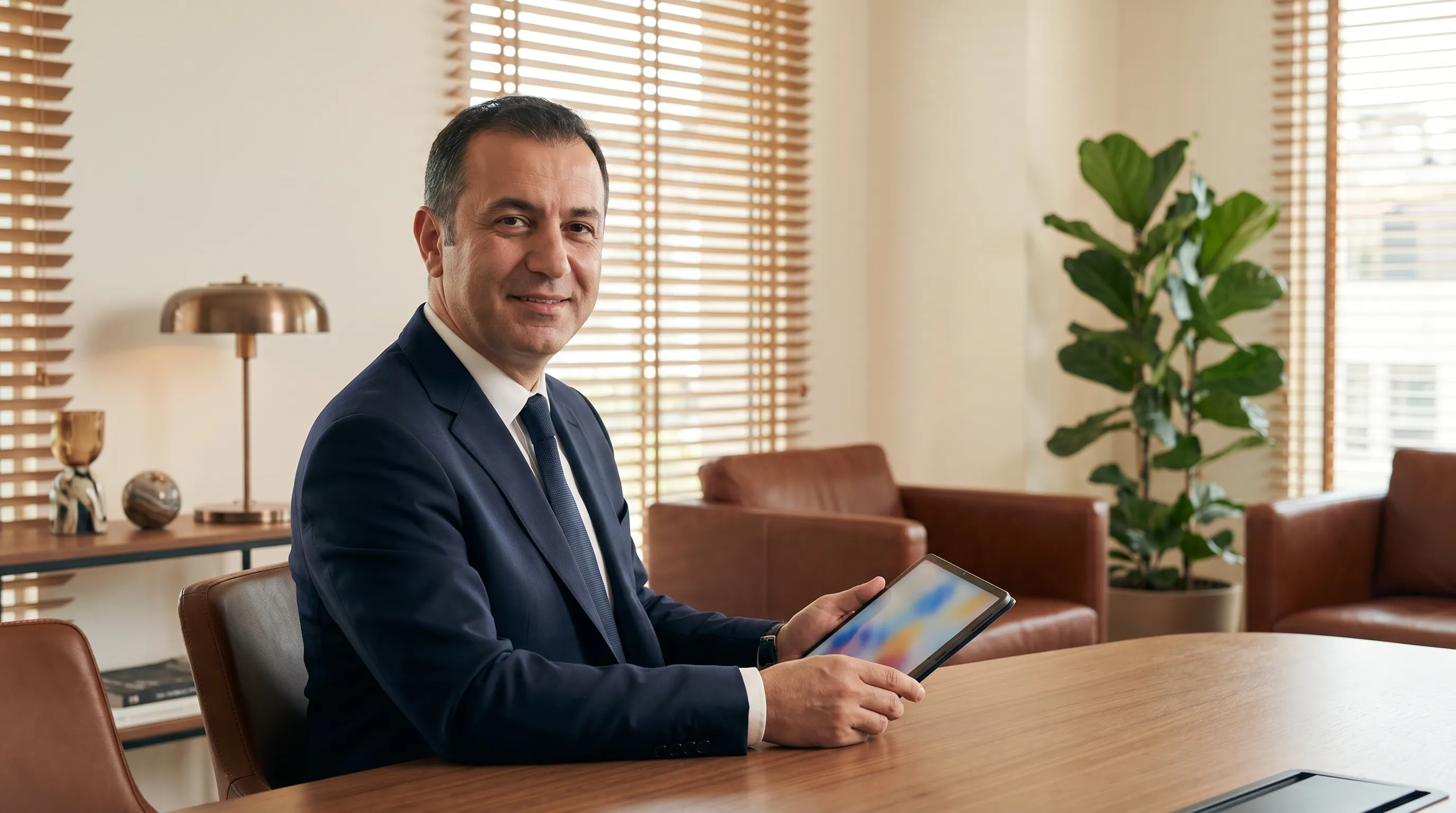 Tablet üzerinde satış raporlarını inceleyen emlak danışmanı